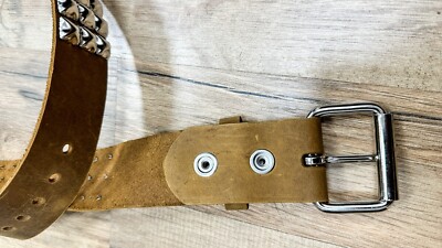 Three Row Pyramid Stud Belt Brown Leather Studded Belt Punk Goth