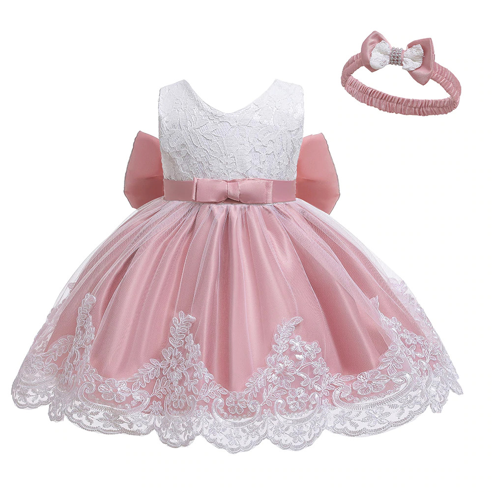 Vestido elegante niña rosa empolvado con flor y tul para eventos especiales