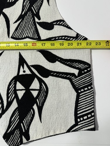 Gilet Vintage Y2K Donna Grande Nero Bianco Tessuto Grafica Arte Casual Festival - Foto 8 di 8