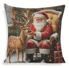 Santa Claus Deer Christmas Tree Throw Pillow Cover Winter Holiday Home Decor
