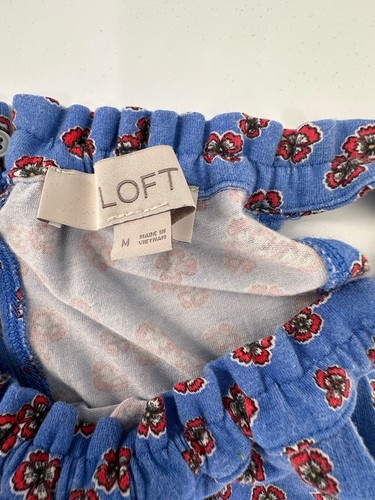 Loft Med Dress Blue Red Floral Halter Ruffle Swing Petite Sundress Cottagecore - Picture 4 of 7