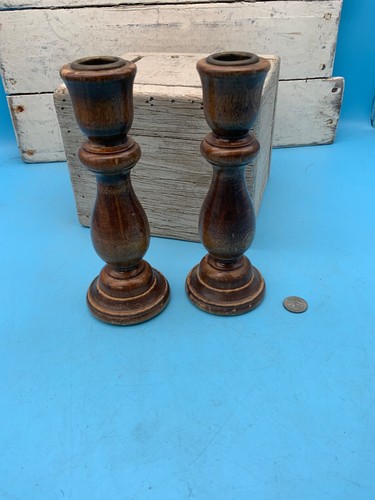 "Par de candelabros cónicos de madera torneados, 6,75"" de alto, decoración primitiva" - Imagen 6 de 6