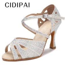 Rhinestones Woman Ballroom Latin Dancing Shoes Tango Cuban Heels Wedding Sandals
