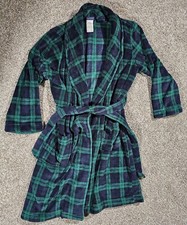 TOMMY HILFIGER Blue Green Plaid Plush Lounge Cotton S/M Robe