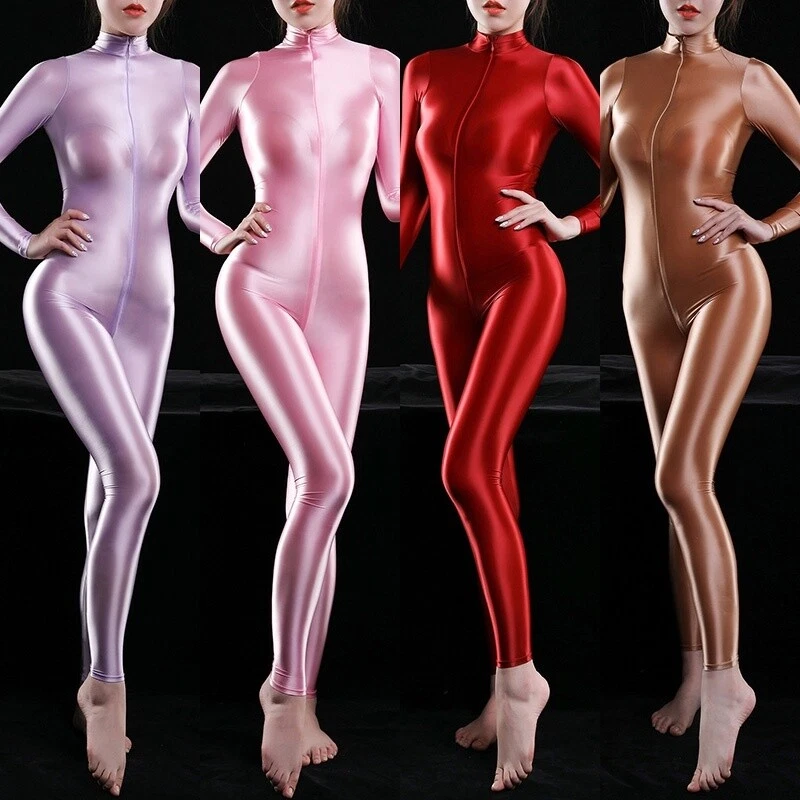 Women Silky Oiled Shiny Catsuit Bodysuit Bodycon Costume Playsuits Cosplay - Image 3 of 4