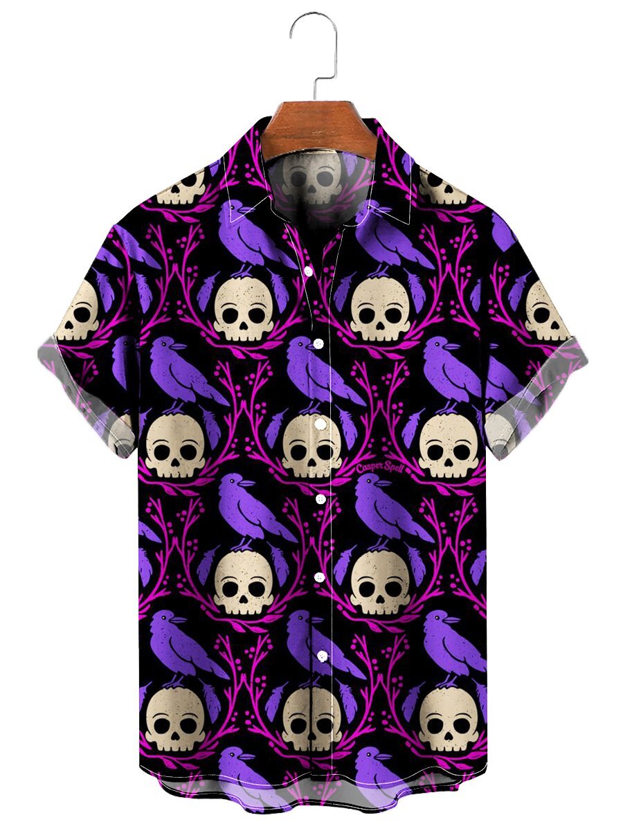 Skull Crow Design Tropical Hawaiian Shirt for Men