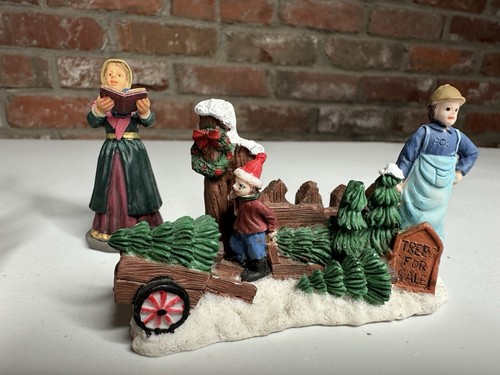 Christmas Holiday Village Figurines Tree stand Bride Groom Carolers Trees Lot 10 - Picture 2 of 13