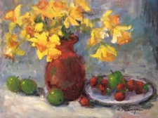 Original Impressionism Oil Painting 16x20” Daffodils Floral  Still Life Signed