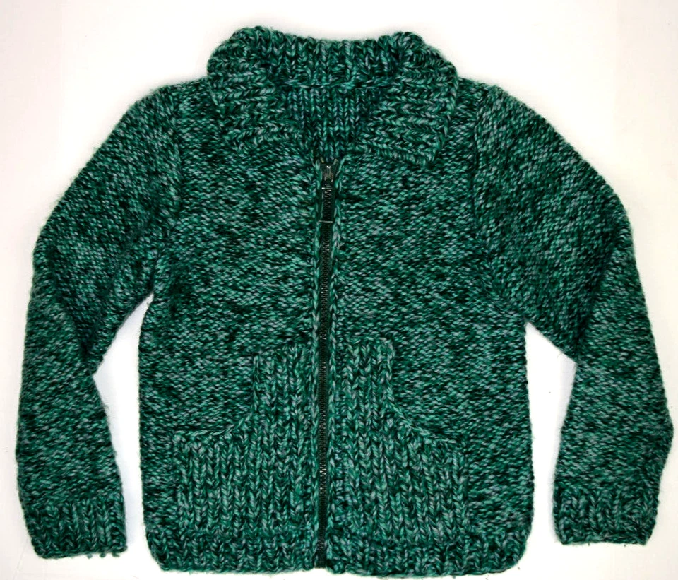 Suéter Tejido Vintage Talla S Años 70 Verde Esmeralda Lana Manchas Cremallera Cárdigan Grunge Foto 3 de 4