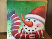 Snowman w Scarf Picture on Canvas w Led Lights Wall Art Christmas Decor 