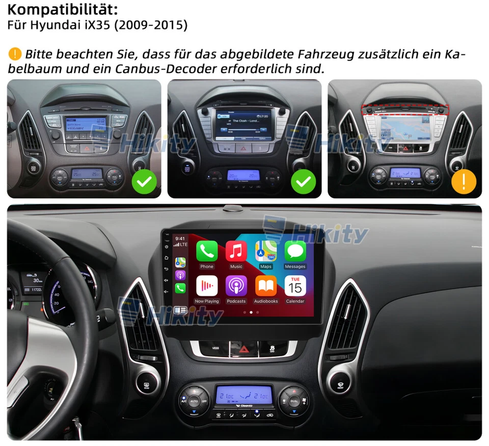 10" Carplay Android 15 Autoradio Für Hyundai ix35 2009-2015 GPS NAVI RDS WiFi - Bild 2 von 4