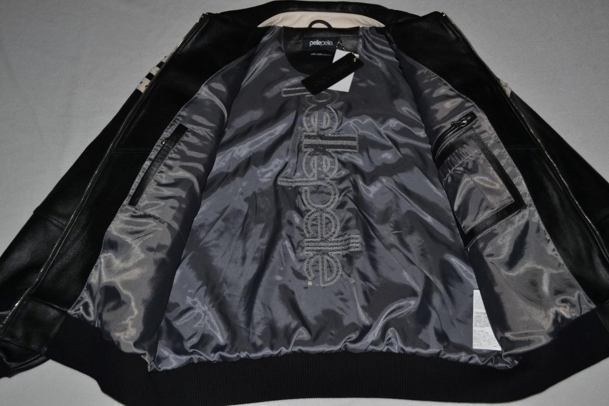 Pelle Pelle Men's LEATHER Jacket ENCRUSTED VARSITY BLACK