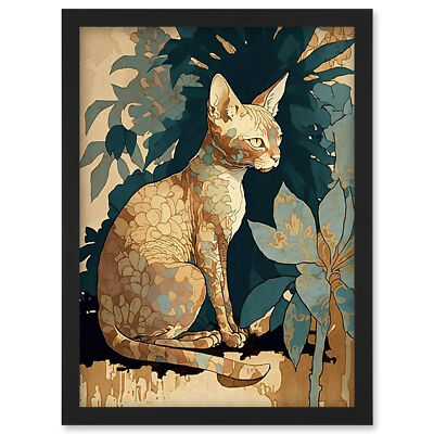 Devon Rex Katze mit Blumenmuster Fell gerahmt Wandbild Bild Druck A4