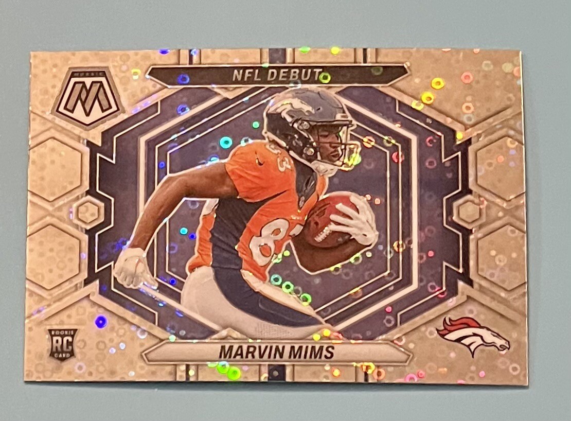 2023 Panini Mosaic #ND-13 Marvin Mims Silver No Huddle Disco Prizm Denver RC
