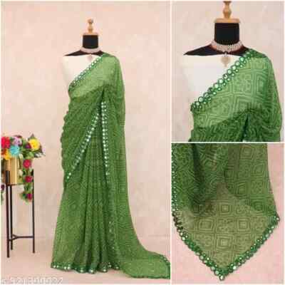 sari Women's Bandhani Georgette Saree with blouse Piece | eBay