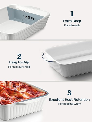 DOWAN Casserole Dish, 9x13 Ceramic Baking Dish, Large Lasagna Pan Deep for Ov... - Picture 3 of 7