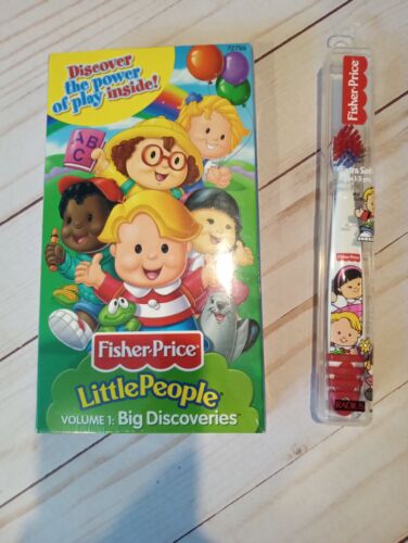 90s Fisher Price Vintage Little People VHS Vol 1 BIG DISCOVERIES & Toothbrush! - Afbeelding 1 van 3