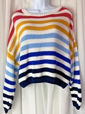 Francesca's Harper Womens Large Multicolor Striped Cropped Sweater Boxy Oversize