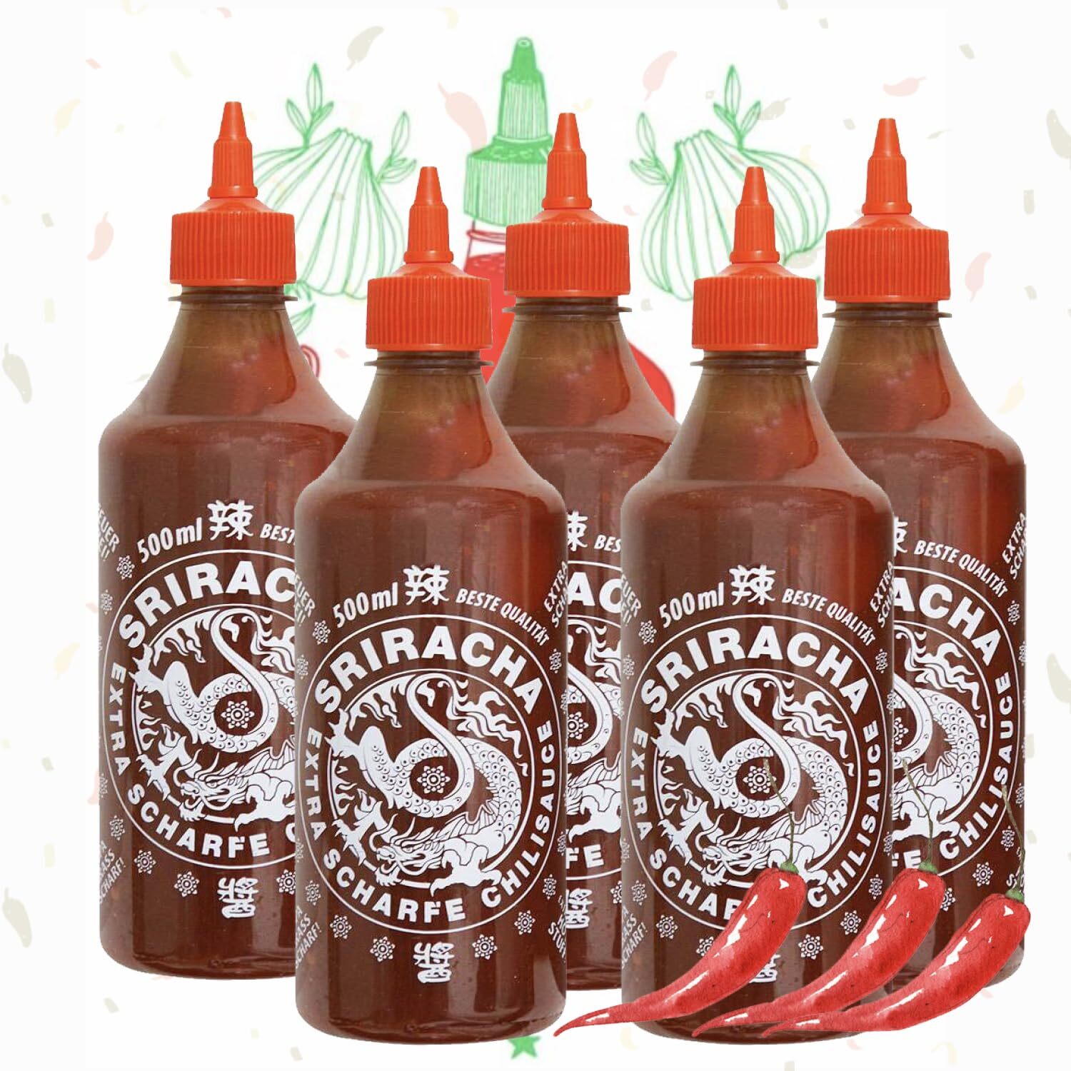 Sriracha Sauce 12 x 500ml Extra Scharf - Chilisauce Super Scharf - ORIGINAL