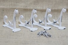4 White Cast Iron Rustic Coat Hooks Antique Style 4.5" Wall Double Restoration