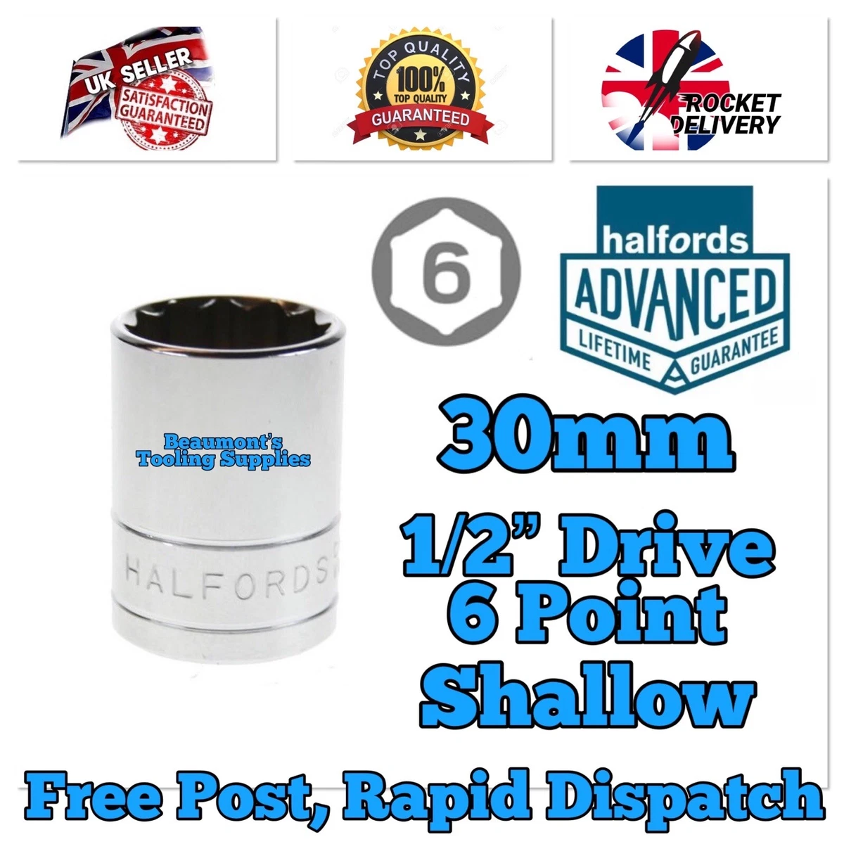 30mm HALFORDS ADVANCED 1 2 Drive Shallow 6 Point Socket FREE