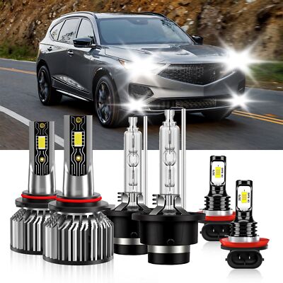 For Acura MDX 2007-2013 HID LED Headlight Bulb High Low Beam+Fog Light 6500K Kit