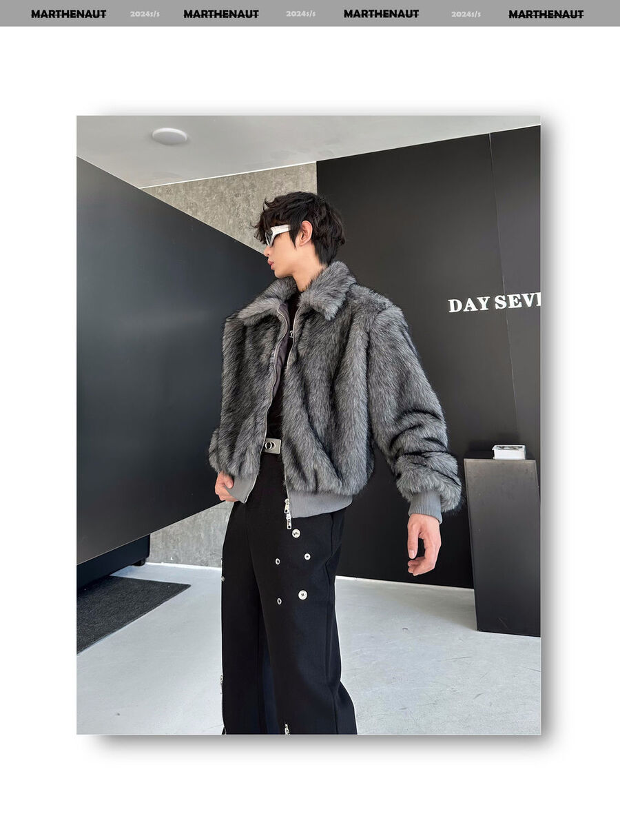 Mens Loose Fit Short Coat Lapel Collar Faux Fur Jacket Zip Mens Loose Fit Short Coat Lapel Collar Faux Fur Jacket Zip