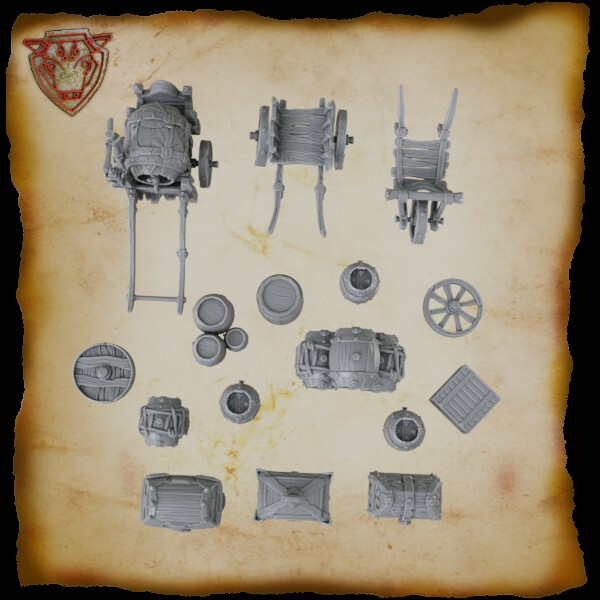 Barrels and Chests Scatter 28mm fantasy wargaming resin scatter terrain