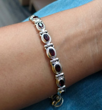 925 Sterling Silver Garnet Gemstone Women Tennis Bracelet Handmade Men's Jewelry