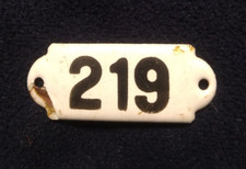 Antique Enamel  Door House Number "219" Hotel Room Porcelain Sign   -  2.5" X 1"