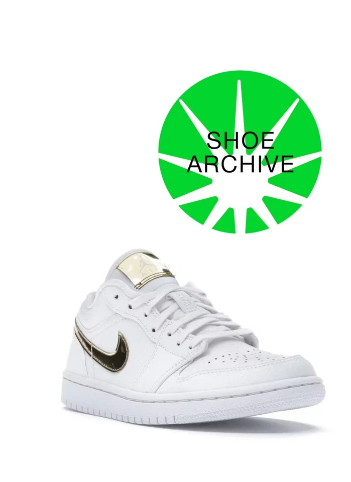 NUEVO Talla 7-8.5W Nike Air Jordan 1 Retro Bajo Blanco Metálico Dorado W CZ4776-100 Foto 2 de 4