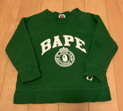 A BATHING APE BAPE KIDS long sleeve sweatshirt 100 logo simple green cotton