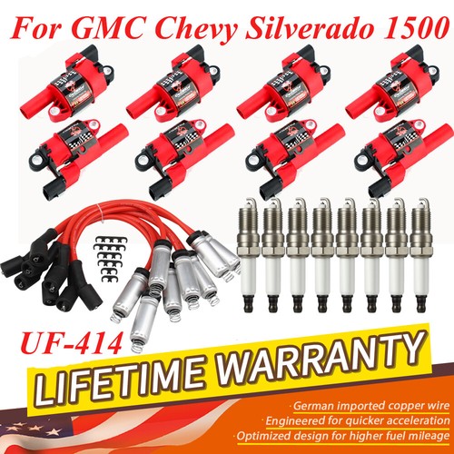 8x Ignition Coil & Spark Plug & Wire Pack For Silverado GMC Chevy 1500 5.3L 6.2L - Bild 1 von 13