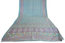 FNC Vintage Saree Indian Blue Woven Ikat Blend Silk Sari Craft Fabric 5YD