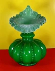 FENTON ☆ Ivy Green Overlay Beaded Melon JACK-IN-THE-PULPIT Vase☆1949-52☆ 9" inch