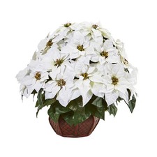 Nearly Natural Poinsettia Artificial Arrangement in Decorative Planter