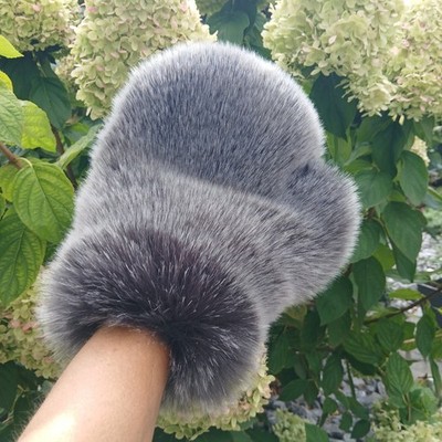 Fur massage glove price per piece fox look imitation caress new gray