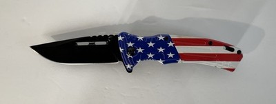 Knife USA Flag Steel w/Handle Assist &Clip to Open The Knife  8.25'' Pocket Knife