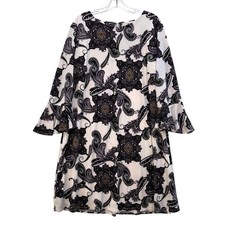 EST. 1946 Purple Paisley Bell Sleeve Shift Dress Medallion Print Lined 14 / 16