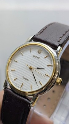 [N Mint] Seiko Dolce 5S21-6010 Sweep Second Two Tone Tapestry Dial Vintage Seiko