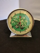  Vintage Animated Panda Bamboo Mechanical Wind-Up Alarm Clock China Retro