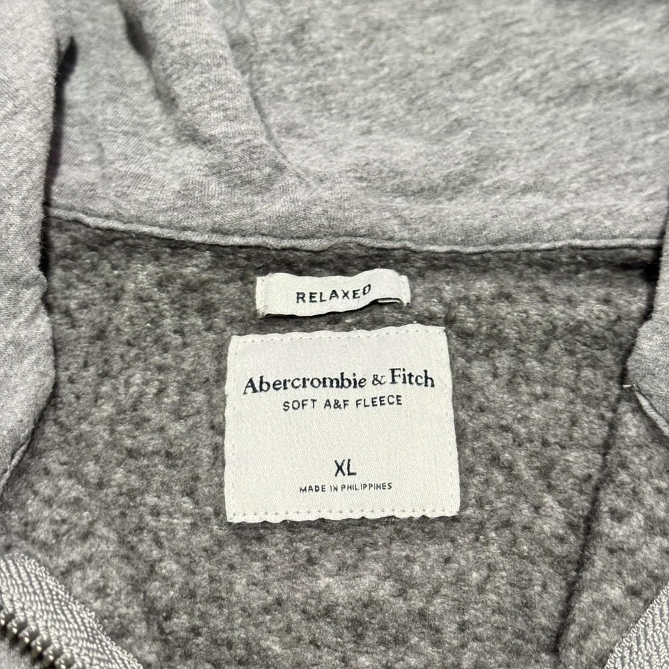Sudadera con Capucha Abercrombie & Fitch Para Hombre XL Gris Suave A&F Polar Cremallera Completa Alce Relajado Foto 4 de 4