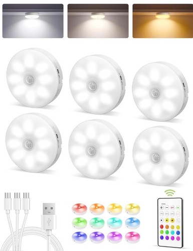 EZVALO Puck Lights with Remote Control Rechargeable LED Puck Lights 6 PACK - NEW - Picture 2 of 6