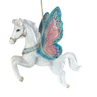 Pegasus Resin Ornament Kurt Adler Butterfly Wings Glitter Blue Christmas 5 Inch