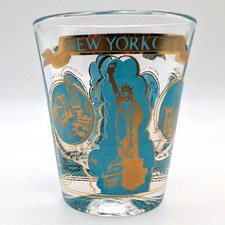 New York Shot Glass Turquoise Gold Statue of Liberty Empire State Building