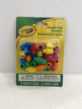 Crayola Pencil Top Erasers 30 Count Crayon Tip Red Pink Purple Blue Lime Green