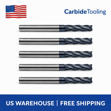 5 Pack 5/16" Soild Carbide End Mills - TiALN Coated - 4 Flute Center Cutting