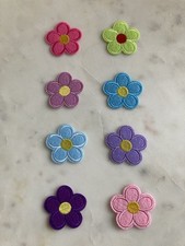 Lot of 8 Pastel Easter Colored Flowers Embroidered Iron-On Patches 2" diameter 