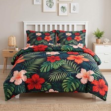 Comforter Set King Size, Tropical Hibiscus Leaf Soft 3 Pcs Bedding for Kids and