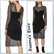 NWT BCBG MAXAZRIA SIZE 8 Asymmetric Metallic L/ Sleeve llusion Sheath Dress 328